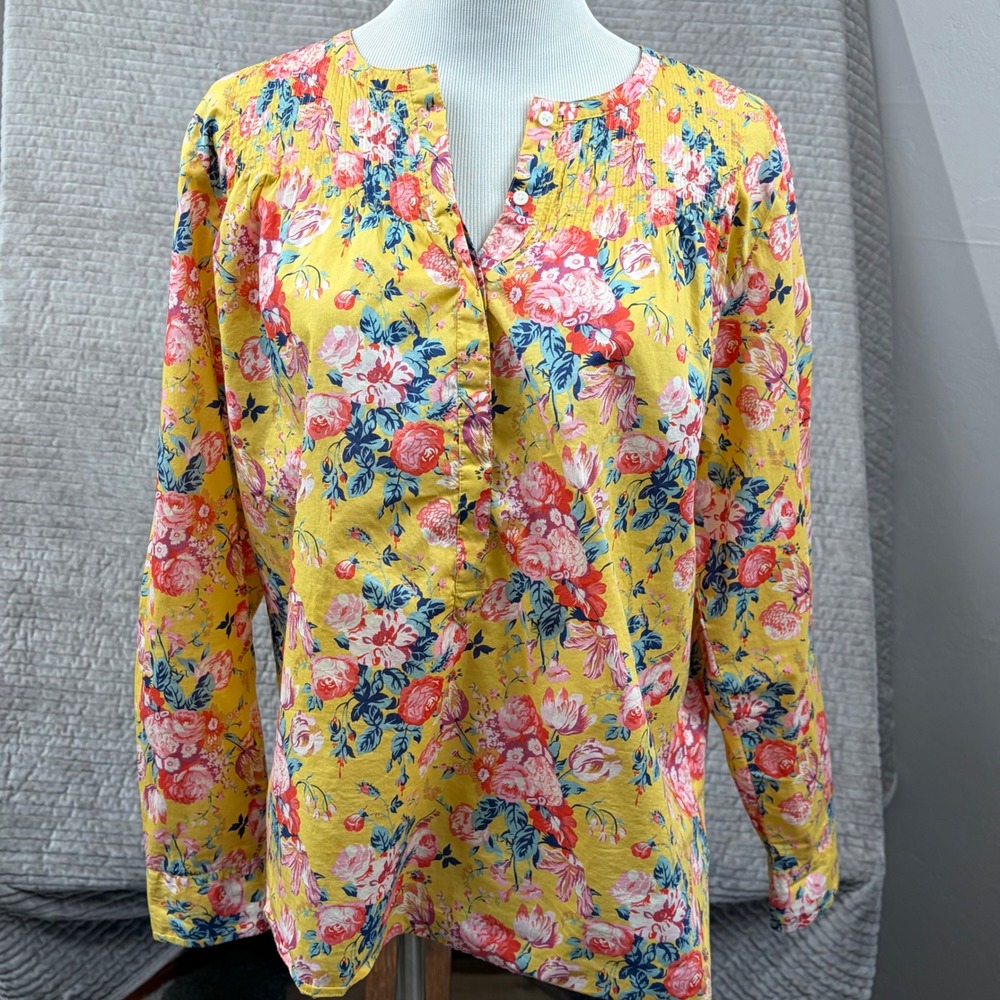 J.Crew Liberty Fabric Floral Pintuck Blouse Yellow Pink Cotton Size 8 - Picture 9 of 11